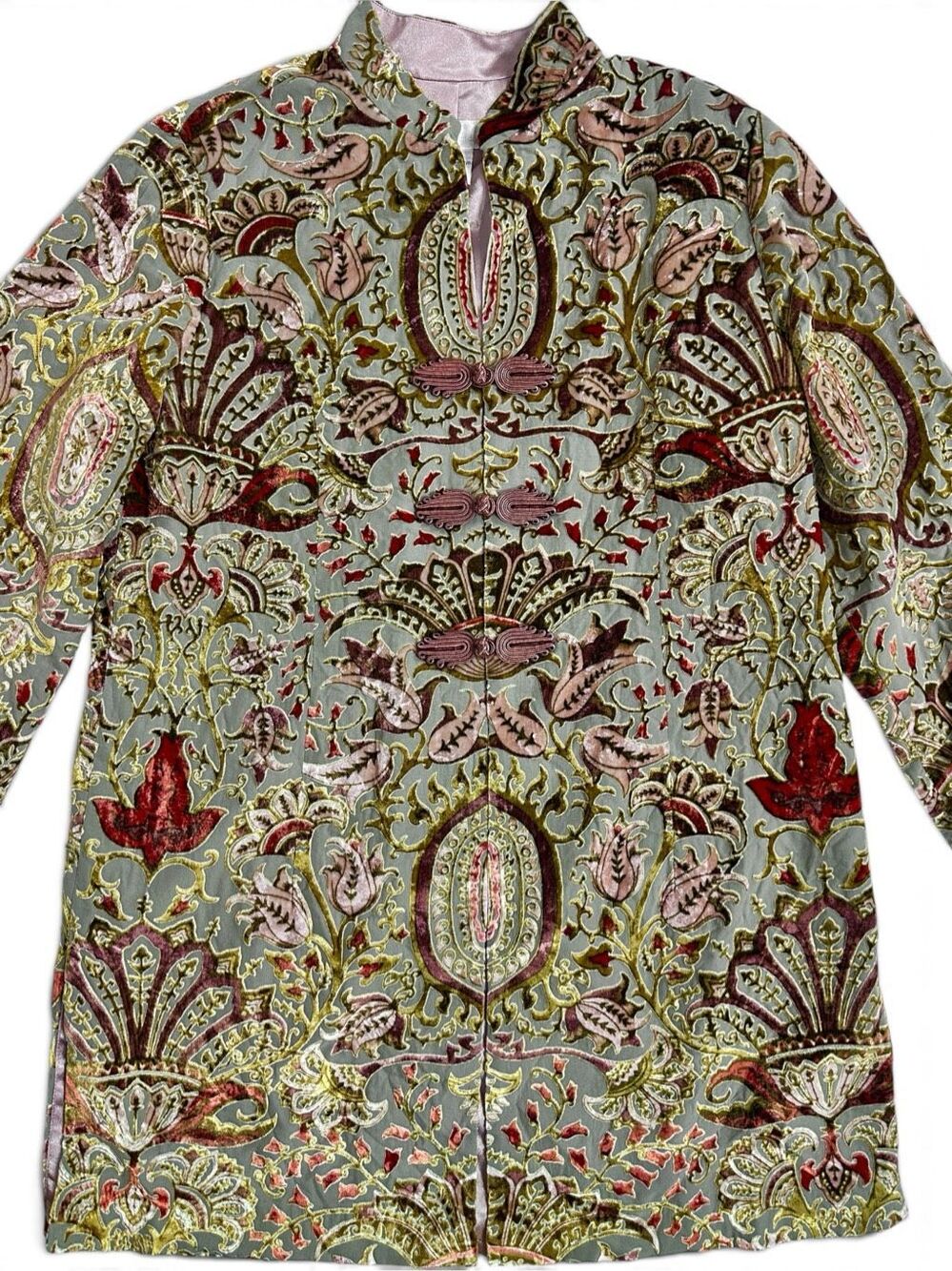 Soft Surroundings Velvet Burnout Long Jacket L Chinoiserie Frog Closure Boho Lux - Picture 10 of 16